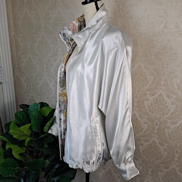 Rafael Size Medium Reversible Jacket Floral/Ivory Pockets Elastic Hem - Picture 11 of 16